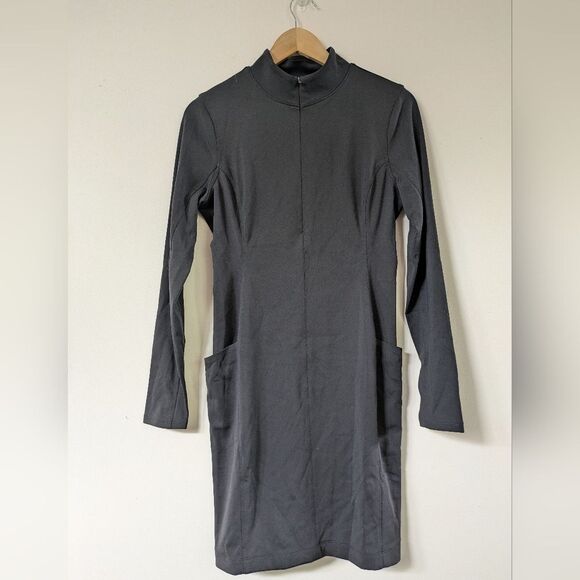 Athleta Delancey Black UPF 50 Sculptek Dress Long Sleeve Zip Medium MP Petite - Picture 4 of 13